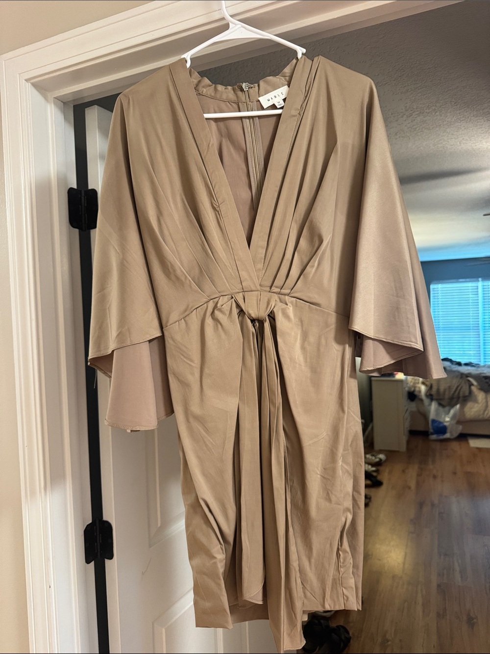 Nanette Lepore Taupe Wrap-Front Satin Robe Dress